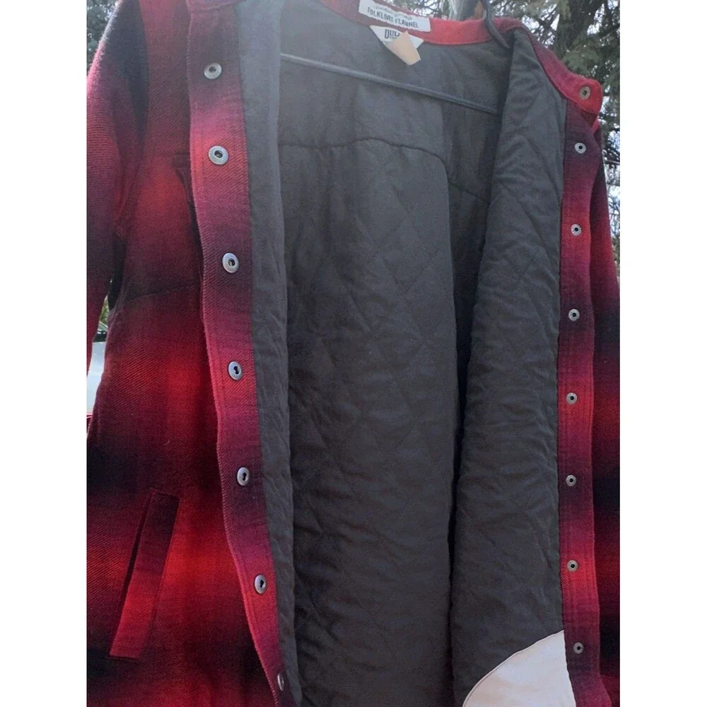 Duluth Trading AKHG Folklore Flannel Shacket Men’s M Red Black Lined Jacket